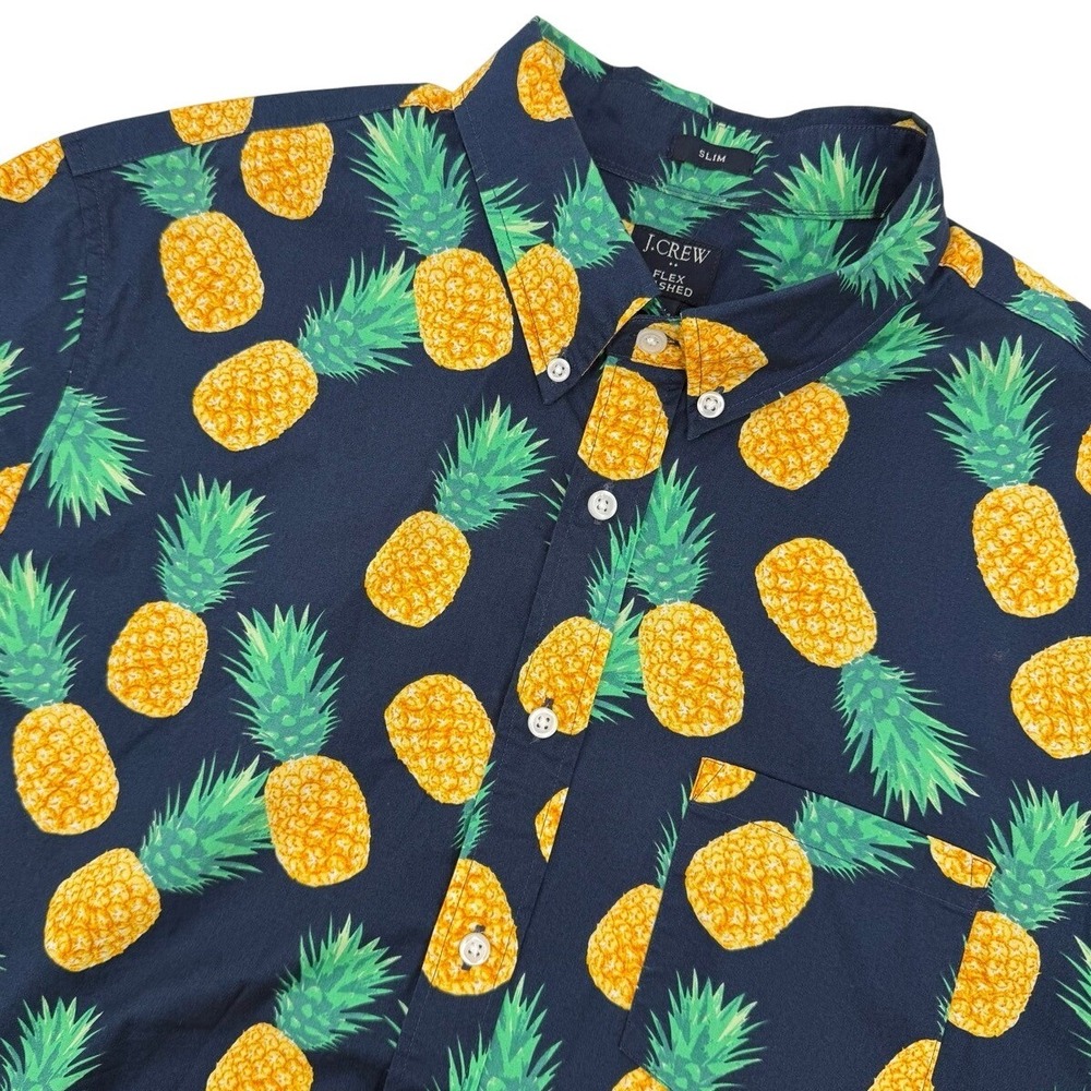 J. Crew Mens Size Large Slim Fit Short Sleeve Pineapple Print‎ Button Up Shirt